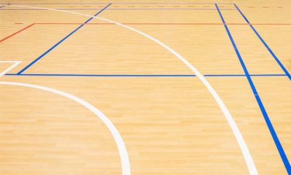 wooden floor volleyball, basketball, badminton court with light